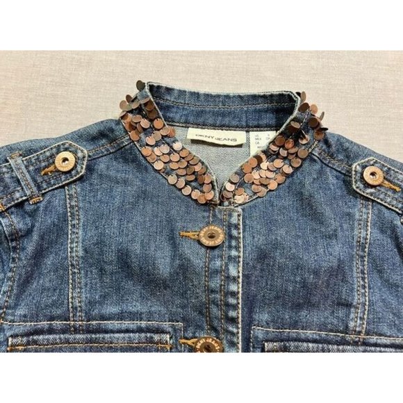 DKNY JEANS Jean Jacket Womens Small Blue Denim Pockets Button Long Sleeve Ladies - Picture 2 of 10